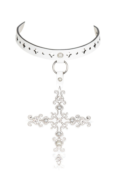 Bianco Lasercut Leather Choker Fräulein Kink