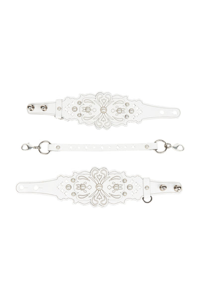 Bianco Lasercut Leather Handcuffs Fräulein Kink