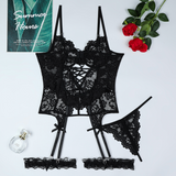 Seraphina Lace-Up Corset 3 Piece Lingerie Set Black Lingerie By Coco