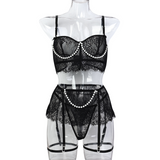 Luna Pearl Embellished Lace 4 Piece Lingerie Set Lingerie By Coco