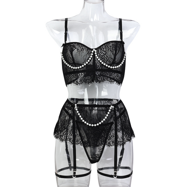 Luna Pearl Embellished Lace 4 Piece Lingerie Set Lingerie By Coco