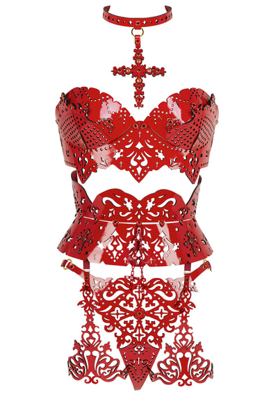 Rosso Lasercut Leather Lingerie Set Fräulein Kink
