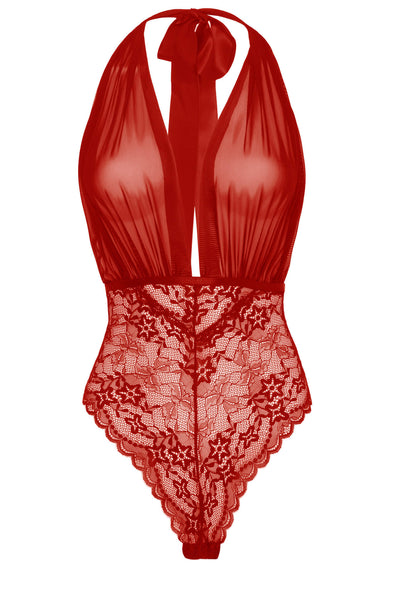 Aria Sheer Plunge Halter Teddy • Pink Oh Là Là Chéri