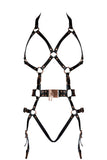 Chastity Black Leather Bodysuit • Gold VoyeurX