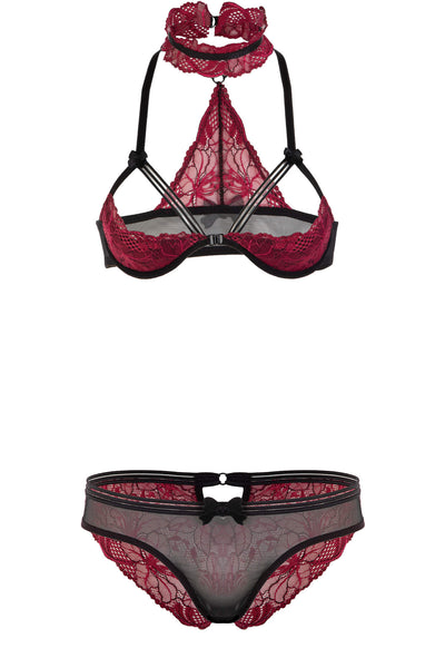 Bordeaux Lace Halfcup Lingerie Set Eros Veneziani