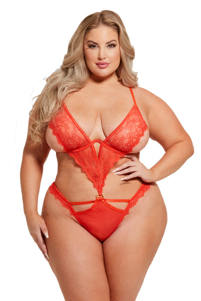 Nadia Crotchless Red Lace Bodysuit • Curve House of Desire
