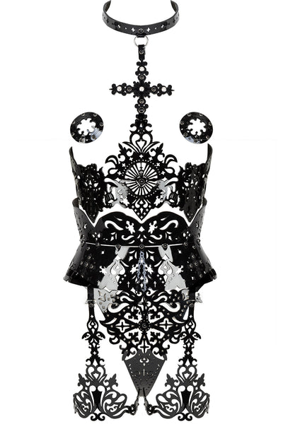 Nero Lasercut Leather Garter Belt Set Fräulein Kink