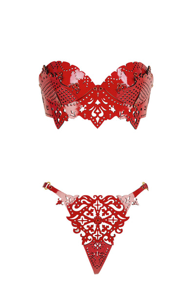 Rosso Lasercut Leather Lingerie Set Fräulein Kink