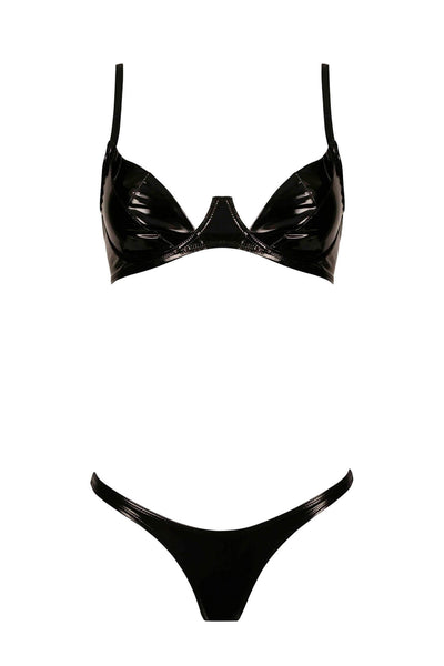 Sam Glossy Black Vegan Leather Lingerie Set Patrice Catanzaro