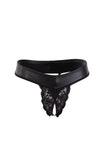 Vegan Leather Lace Crotchless Thong Eros Veneziani
