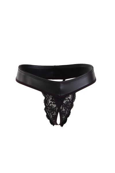Vegan Leather Lace Crotchless Thong Eros Veneziani