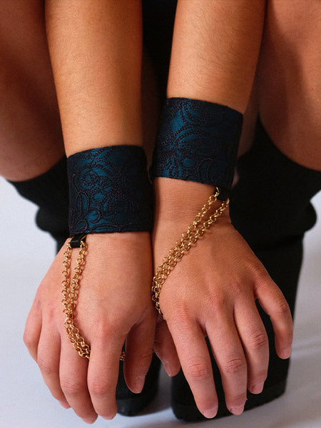 Blue Allure Embroidered Tulle Cuff Restraints Nevaeh Intimates