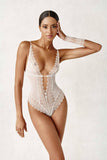 Geneva Ivory Lace Pearl Thong Bodysuit Bracli