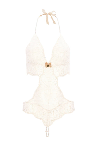 Sydney Double Pearls Ivory Lace Bodysuit Bracli