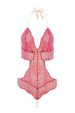 Sydney Double Pearls Red Lace Bodysuit Bracli