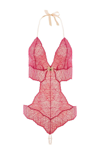 Sydney Double Pearls Red Lace Bodysuit Bracli