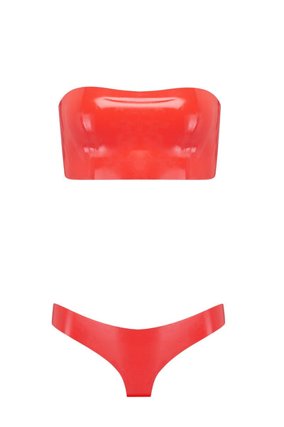 Bandeau Cheeky Scarlet Red Latex Lingerie Set Elissa Poppy
