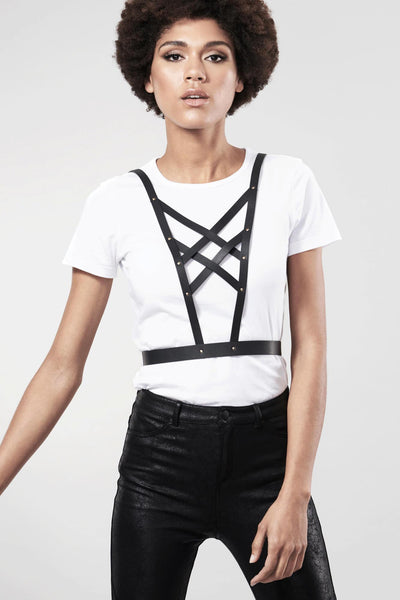 Maze Vegan Leather Cross Cleavage Harness Bijoux Indiscrets