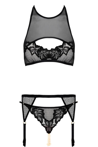 London Leavers Lace Garter Belt Set Bracli