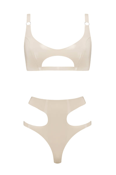 White Ivory Cut Out Latex Lingerie Set Elissa Poppy