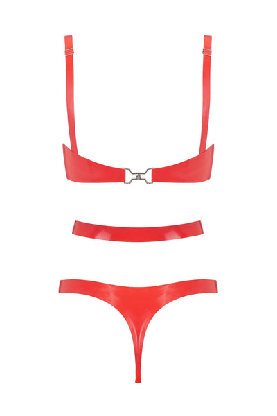 Scarlet Red Cut Out Latex Lingerie Set Elissa Poppy