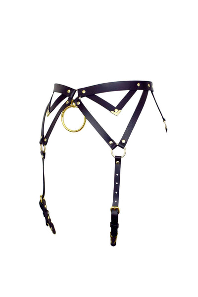 Diamanté Black Leather Garter Belt Love Lorn Lingerie