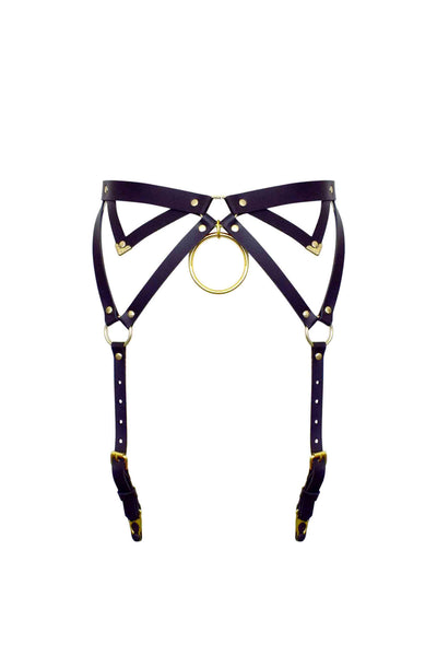 Diamanté Black Leather Garter Belt Love Lorn Lingerie