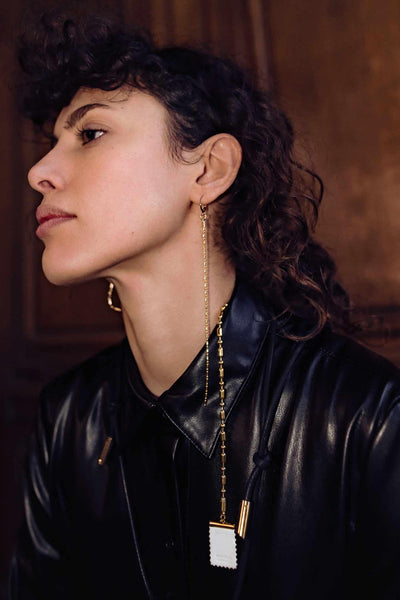 Long Bold Chain Stamp Earring domestique