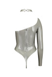 Kappa Keyhole Silver Latex Bodysuit Elissa Poppy