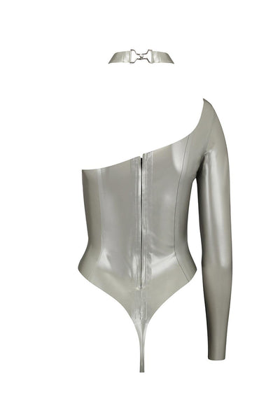 Kappa Keyhole Silver Latex Bodysuit Elissa Poppy