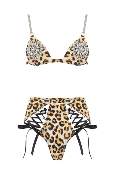 Mu Lambda Leopard Latex Lingerie Set Elissa Poppy