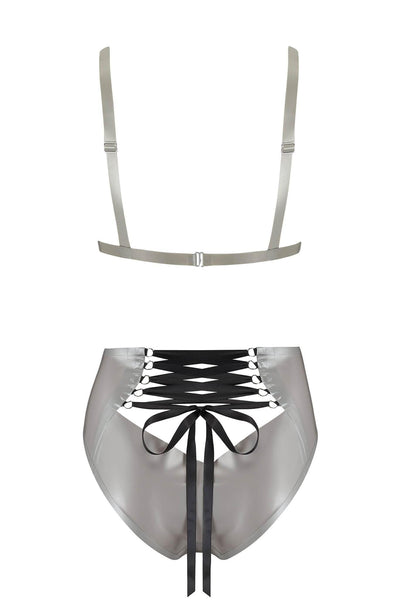 Mu Lambda Silver Latex Lingerie Set Elissa Poppy