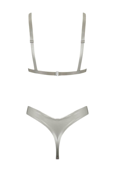 Mu Tau Silver Latex Lingerie Set Elissa Poppy