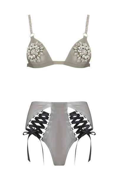 Mu Lambda Silver Latex Lingerie Set Elissa Poppy