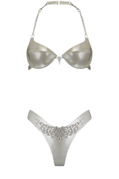 Gamma Tau Silver Latex Lingerie Set Elissa Poppy