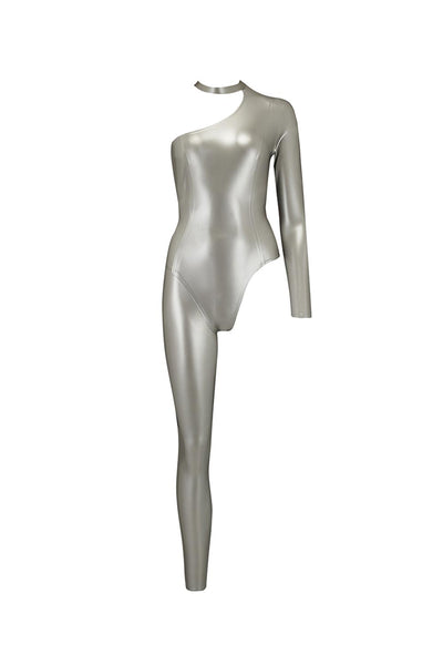 Upsilon Silver Latex Catsuit Elissa Poppy