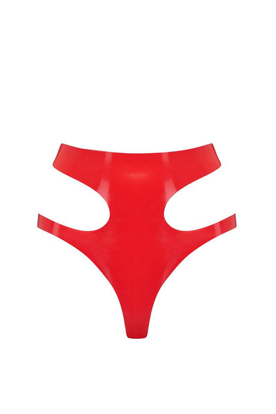 Scarlet Red Latex Cut Out Thong Elissa Poppy