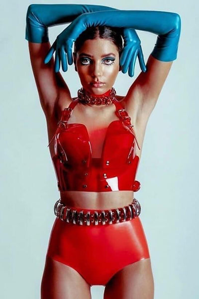 Scarlet Red Latex Disco High Waist Pant Elissa Poppy