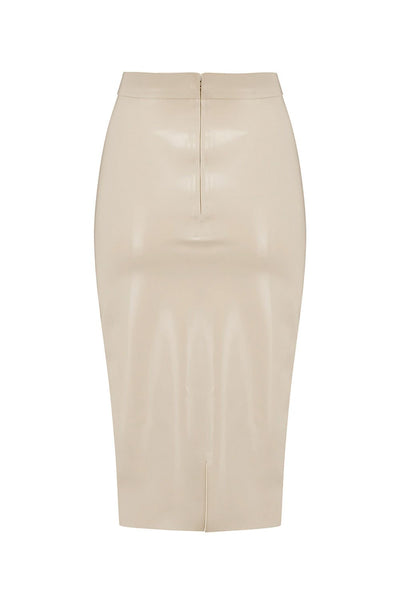 White Ivory Latex Midi Skirt Elissa Poppy