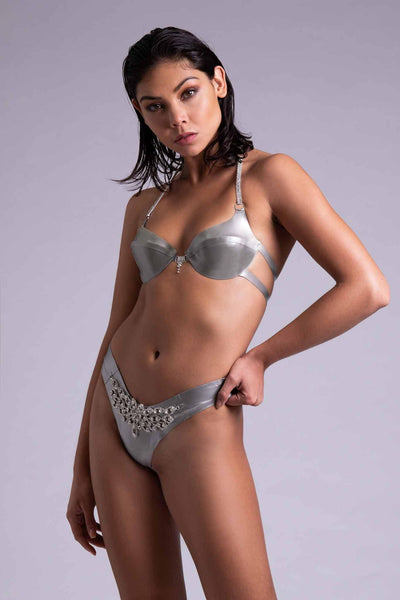 Silver Gamma Gem Wired Latex Bra Elissa Poppy