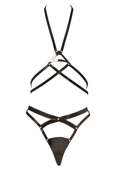 Lush Black & Gold Harness Set Fräulein Kink