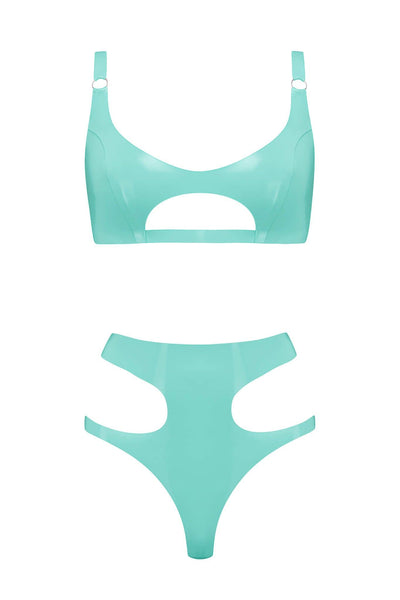 Jade Green Cut Out Latex Lingerie Set Elissa Poppy
