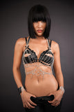 Stitched Leather Corset Cuff with Sterling Chain Lalita