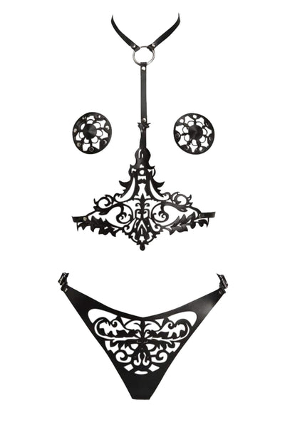 Lilly Leather Studded Harness Set VoyeurX