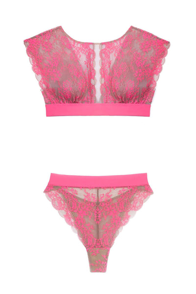 Pink Wild Lace Hi Leg Lingerie Set Monique Morin