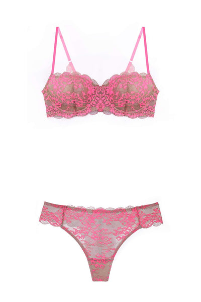 Pink Wild Lace Balconette Bra Set Monique Morin