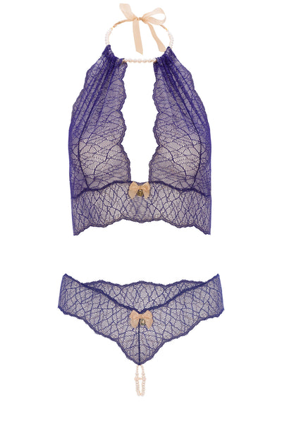 Sydney Pearl Necklace Blue Lingerie Set Bracli
