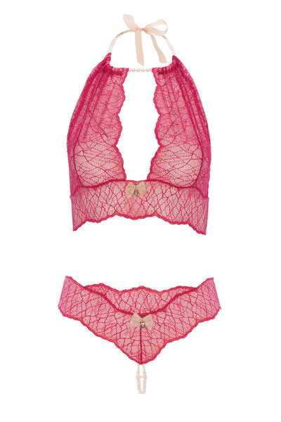 Sydney Pearl Necklace Red Lingerie Set Bracli