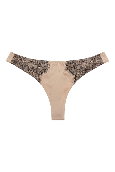 Chantilly Lace Champagne Gold Silk Thong Sandra Silk Australia