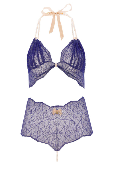 Sydney Blue High Waist Pearl Thong Set Bracli